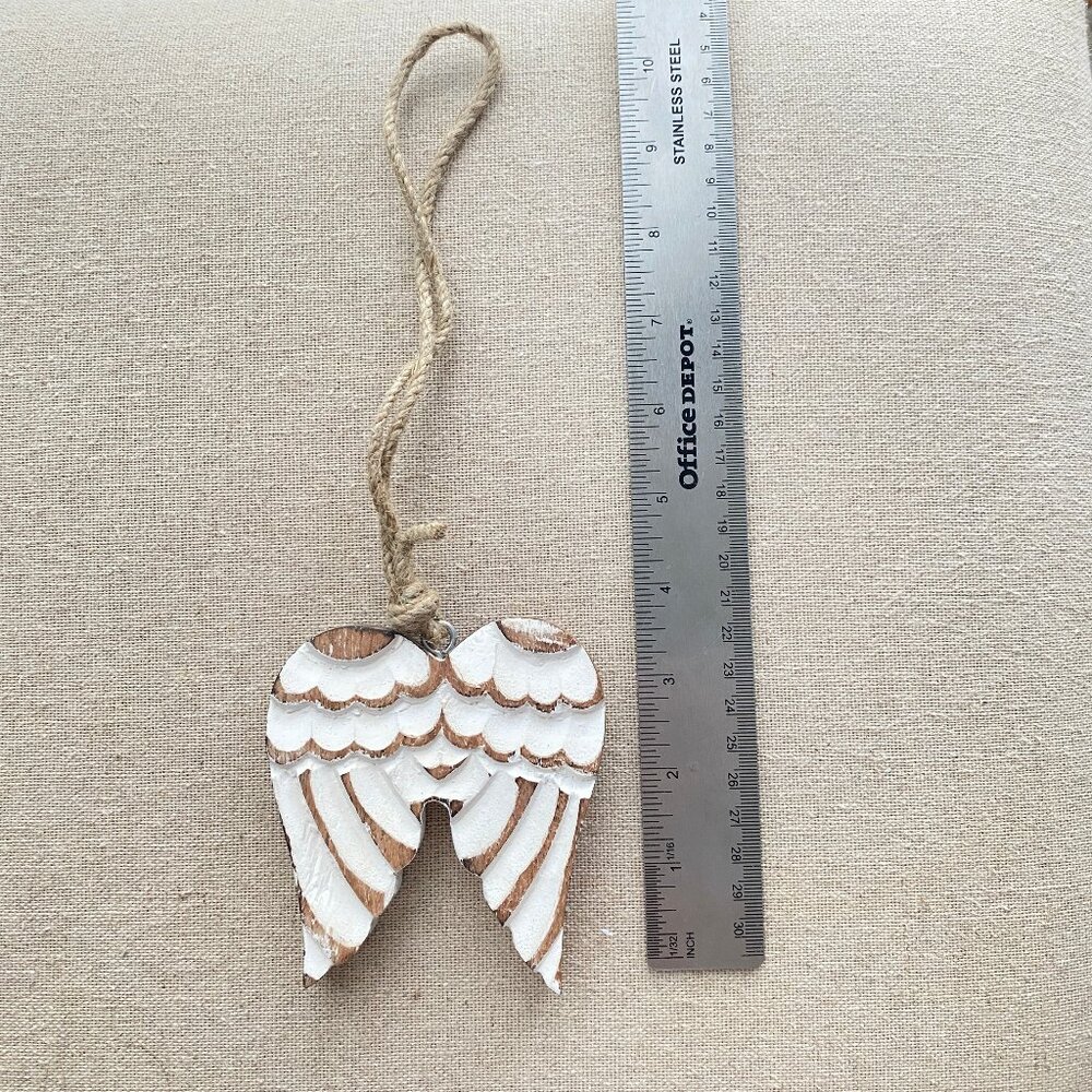 2 for $20 Angel Ornaments – 1 Carved Wood + 1 Sparkly Shell with Beaded Wings - Picture 4 of 14